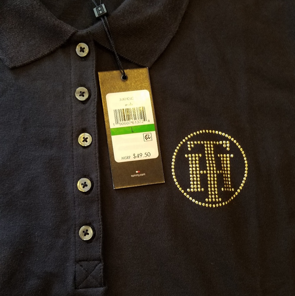 Tommy Hilfiger Navy Blue Polo Logo Shirt Sz L - Picture 7 of 8
